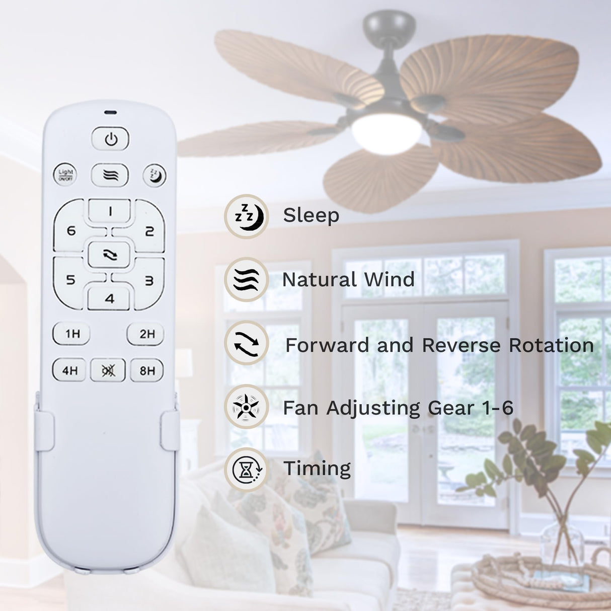 DWVO 52" Tropical Ceiling Fan with Light & Remote, LED Tri-Color Temperature, 5 Blade Ceiling Fans Reversible 6 Speeds w/Quiet DC Motor for Bedroom, Living Room, Dining Room, Patio DWVO