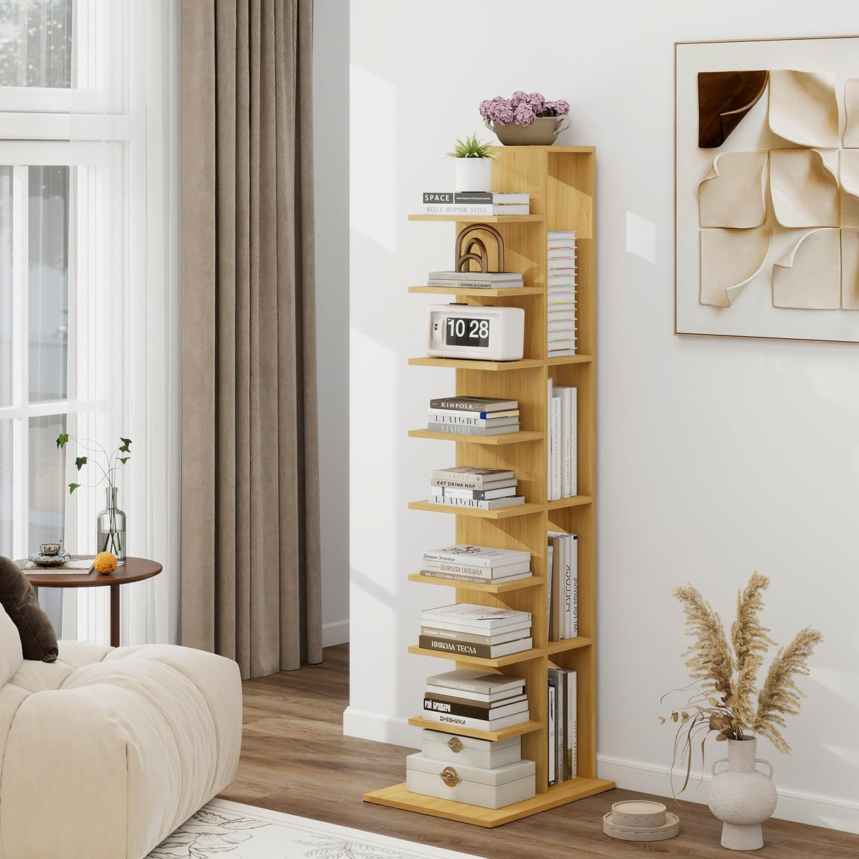 ELECWISH Narrow Bookshelf, 13-Tier Bookcase for Small Space, Tall Vertical Spine Bookshelf Tower, Modern Corner Book Shelf with Storage for Home Office ELECWISH