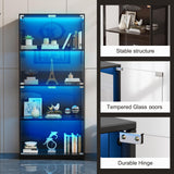 DoCred Display Cabinet with Glass Doors, 63" H Figurines Glass Display Case with 6 Color Lights, 4-Tier Curio Cabinet for Collectibles & Bedroom Living Room Office Storage Cabinets, Black DoCred