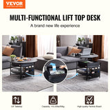 VEVOR Round Lift Top Coffee Table for Living Room, 35.3 in Round Coffee Table with Storage and Hidden Compartment, Circle Coffee Table with LED Light, Black VEVOR