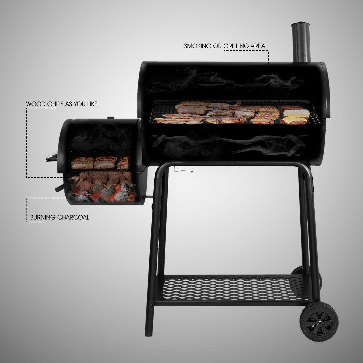 Royal Gourmet CC1830FC Charcoal Grill Offset Smoker (Grill + Cover), Black