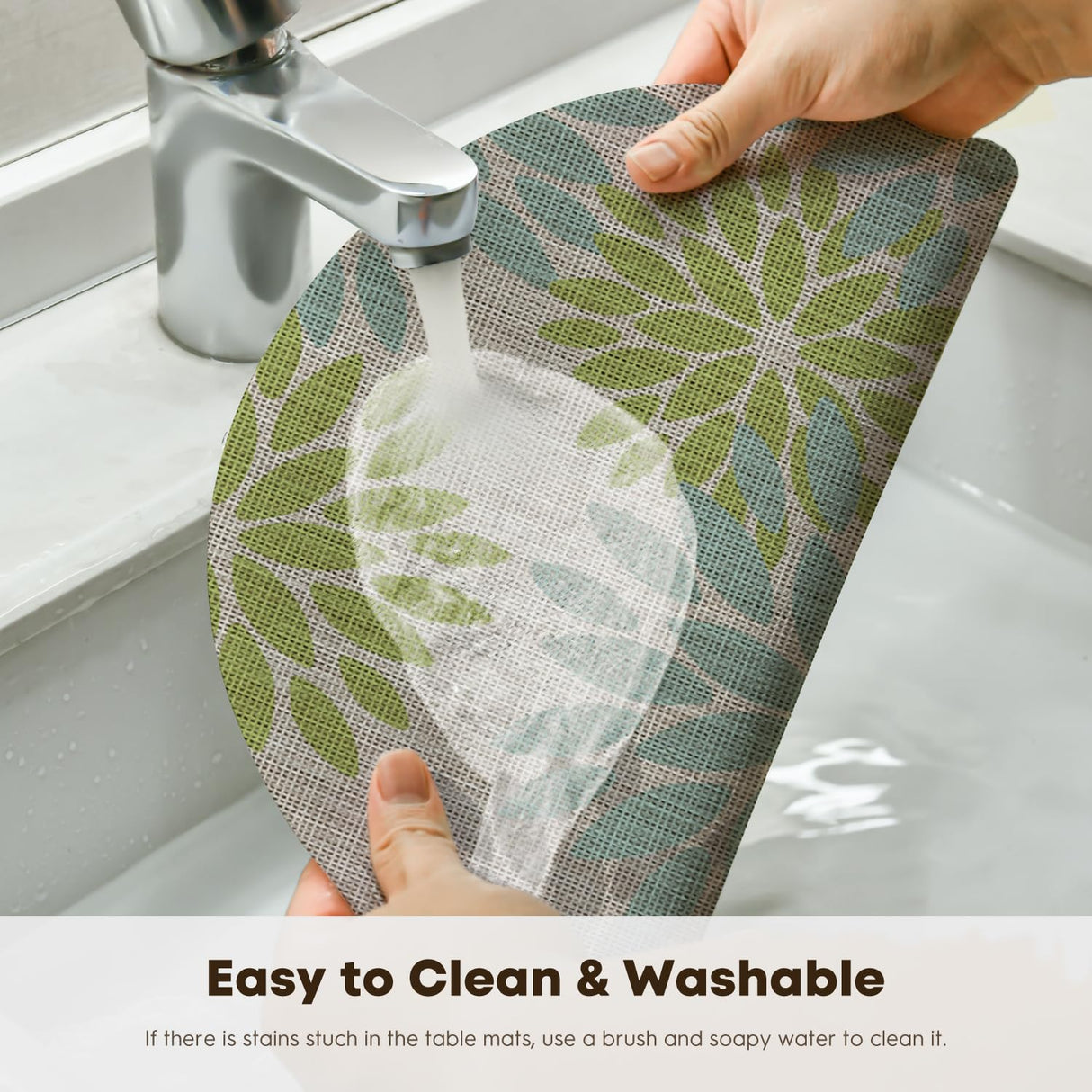 Artoid Mode Light Green Dahlia Plastic Round Placemats Set of 4, 14 Inch Seasonal Wipeable Woven Vinyl Table Mats for Farmhouse Party Kitchen Dining Decor Artoid Mode