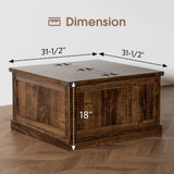 AntsandAnts Farmhouse Coffee Table with Storage, Square Wood Coffee Tables for Living Room, Large Center Table with Flip-Top Lid, 31.5 Inch (Rustic Brown) AntsandAnts
