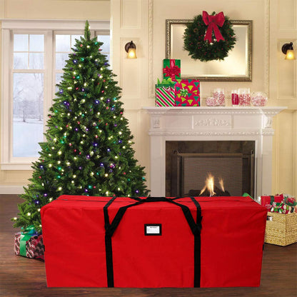 OurWarm Christmas Tree Storage Bag Extra Large Heavy Duty Storage Containers for 8 Ft Artificial Tree 600D Oxford Xmas Holiday Tree Storage Bags with Reinforced Handles Zipper, Red 50" x 15" x 20"