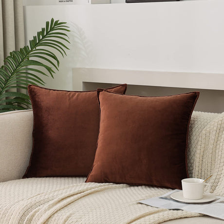JIAHANNHA Velvet Brown Throw Pillow Covers Pack of 2 Spring Decorative Soft for Couch Sofa Bed Livingroom Office 18×18 Inches JIAHANNHA