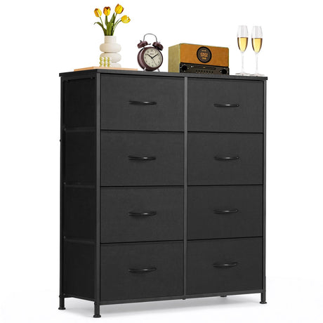 8-Drawer Dresser for Bedroom, Anti-Tip Tall Storage Organizer Chest of Drawers with Wooden Top and Metal Frame Fabric Bins for Closet, Living Room, Hallway, Entryway, Black SageNest