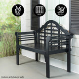 Plow & Hearth Weatherproof Lutyens Eucalyptus Wood Garden Bench | Foldable Patio Bench | Outdoor Furniture Seating for Porch Park Deck | Black Plow & Hearth