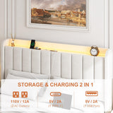 TIGUBFRE Queen Size Upholstered Bed Frame with LED Lights and Storage Drawers, Beige TIGUBFRE