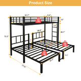 HKOLIE Detachable Triple Bunk Bed, Metal Bunk Bed for 3, with Guardrails, Ladder & Upper Bed Platform, Black, for Kids, Teens, and Adults, No Box Spring Needed HKOLIE