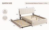 FAVSH Full Size Upholstered Platform Bed with Trundle and 1 Sets of USB, Chenille Fabric Solid Wood Bedframe w/Wood Slats & LED Lights with APP for Bedroom,Beige FAVSH