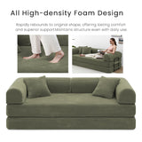 KSTNLUXQ Compression Sofa - 79'' Convertible Sofa Bed, Boneless Couch in a Box, Modular Corduroy Foldable Sleeper Sofa with 2 Pillows, Loveseat Couches for Living Room (Corduroy Fabric, Green) KSTNLUXQ
