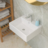 Lordear Floating Bathroom Sink Wall Mounted 21"x16" Bathroom Vessel Sink Free Standing Wall Hung Sink Rectangle White Porcelain Ceramic Vessel Vanity Sink Art Basin Lordear