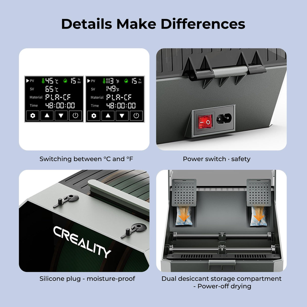 CREALITY 2024 Official Space Pi Filament Dryer Plus, 2 Spools 3D Printer Filament Dry Box with 360° PTC Fast Heating, 4'' LCD Touch Screen, One Key Set Filament dehydrator for PLA PETG ABS TPU PA YOOPAI