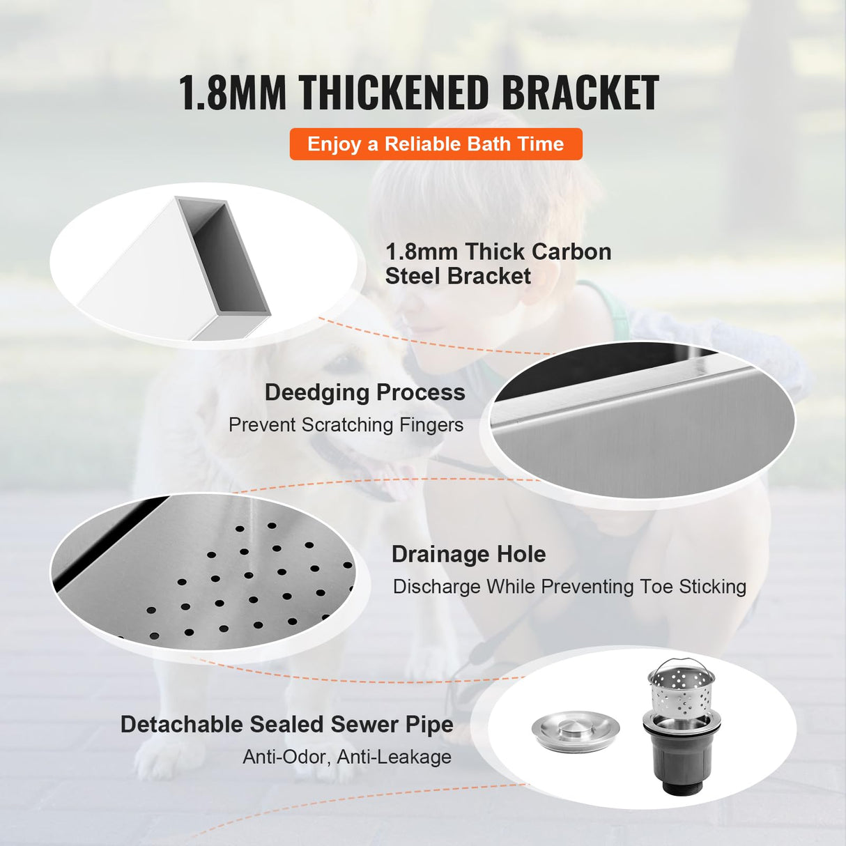 VEVOR 50" Pet Dog Bathing Station Electric Height Adjustment, Professional Stainless Steel Dog Grooming Tub w/Soap Box, Faucet,Rich Accessory,Bathtub for Multiple Pets, Washing Sink for Home(Left) VEVOR