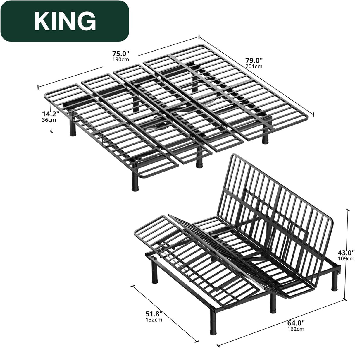 Cozy Castle King Adjustable Bed Frame with Wireless Remote, Zero Gravity, Head and Foot Incline, Adjustable Leg Heights, Electric Bed Frame for Ultimate Comfort Cozy Castle