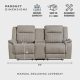Lexicon Manual Double Reclining Loveseat, Polished Microfiber Manual Wall Hugger Loveseat Recliner for Living Room, Center Storage Console/Cup Holders, Easy Assembly, Dove Lexicon