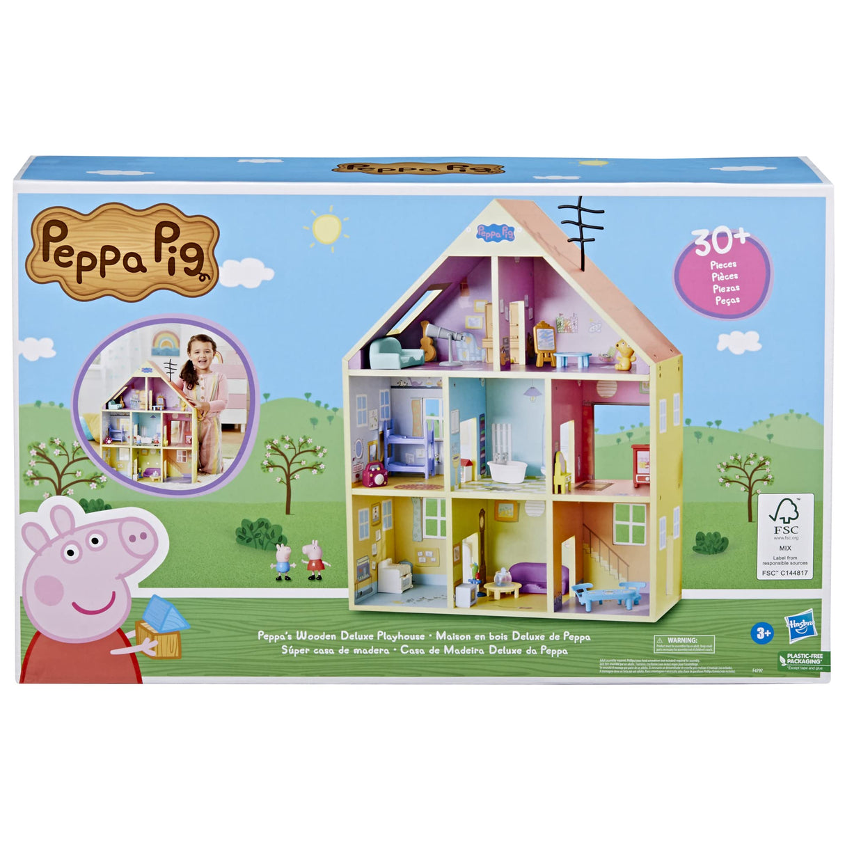 Peppa Pig Wooden Deluxe Playhouse, 8 Rooms, Includes 2 Fun Figures and 29 Accessories, Made of Responsibly Sourced Wood, for Ages 3 and Up (Amazon Exclusive) Peppa Pig