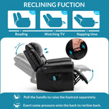 OUINCH Manual 360 Degree Swivel Glider Rocker Recliner Chair with Massage and Heat, USB Ports and 2 Side Pockets, Faux Leather, Black OUINCH