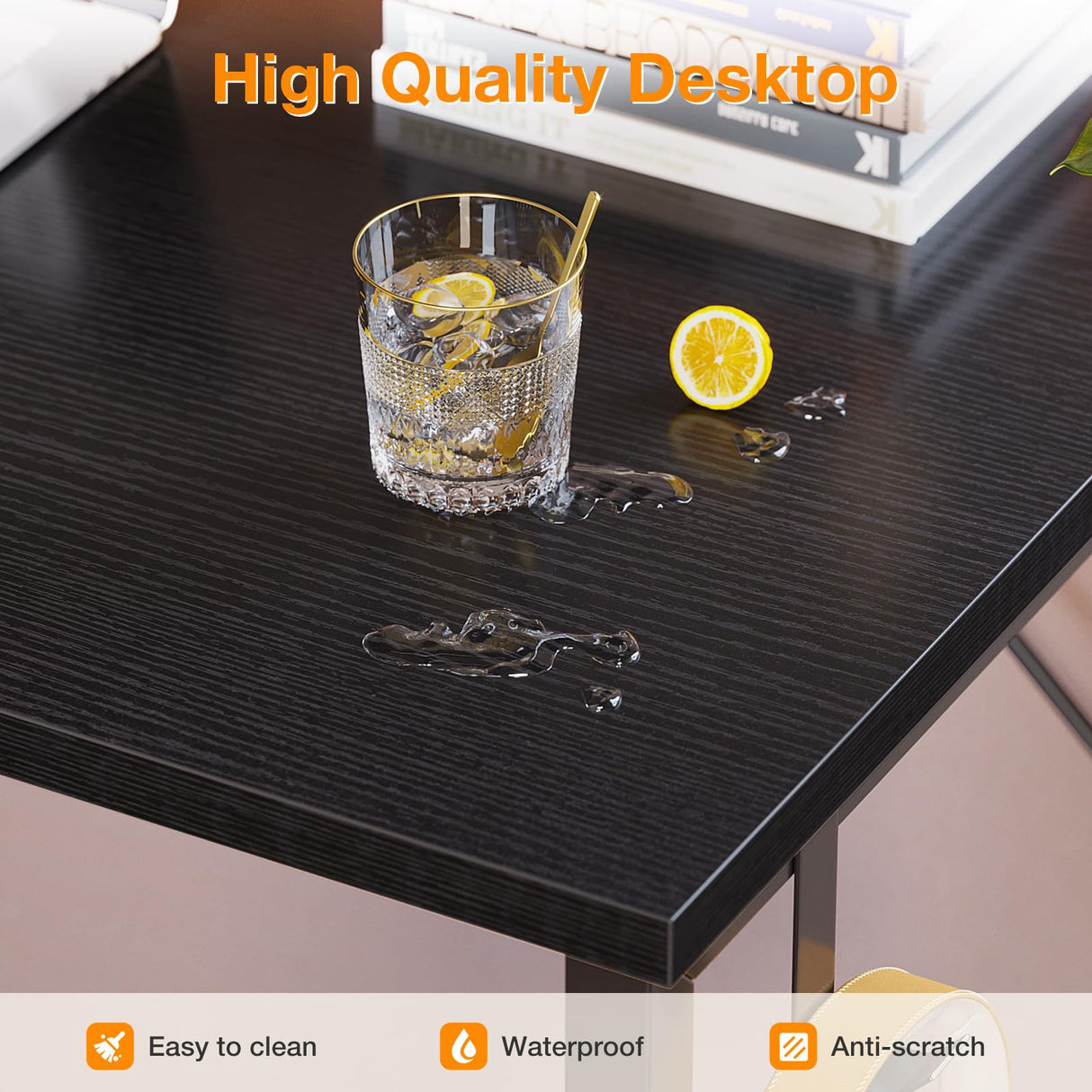 ODK Computer Desk Large Office Desk, 55 Inch Gaming Desk with Storage, Modern PC Desk Work Table with Headphone Hook for Home Office, Black ODK