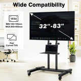 TAVR Furniture Mobile TV Stand Rolling TV Cart Floor Stand with Mount on Lockable Wheels Height Adjustable for 32-83 Inch TV Stand Flat Screen or Curved TVs Monitors Display Trolley Loading 110 lbs TAVR Furniture