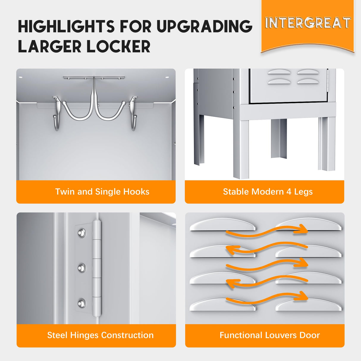 INTERGREAT Metal Lockers for Employees, 3 Door Storage Locker, Tall Steel Locker Cabinet for School, Office, Home, Gym, Kid Room, with Mirror (3-Tier，Grey) INTERGREAT