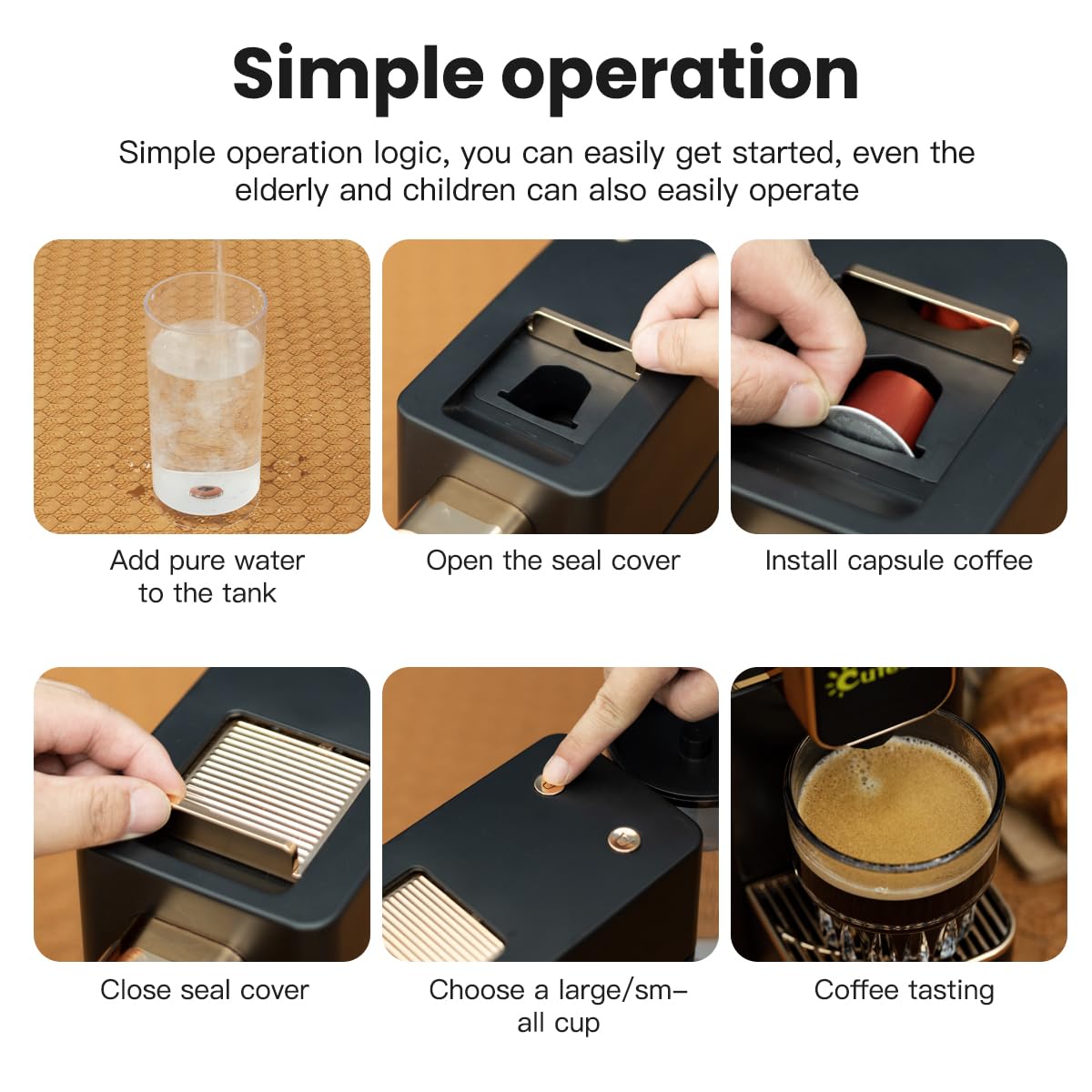 Mini Espresso Coffee Machine for Capsules Compatible with Nespresso OriginalL Machine, Espresso Maker Single Serve, Bestpresso Coffee Capsules Peet's Espresso more (Black) cutesun