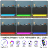 Gyfimoie 6 Drawer Dresser with Power Outlet, Floating White Dresser Chest of Drawer with LED Light,Modern Double Wide Drawer Organizer Cabinet for Bedroom,Living Room (Black) Gyfimoie