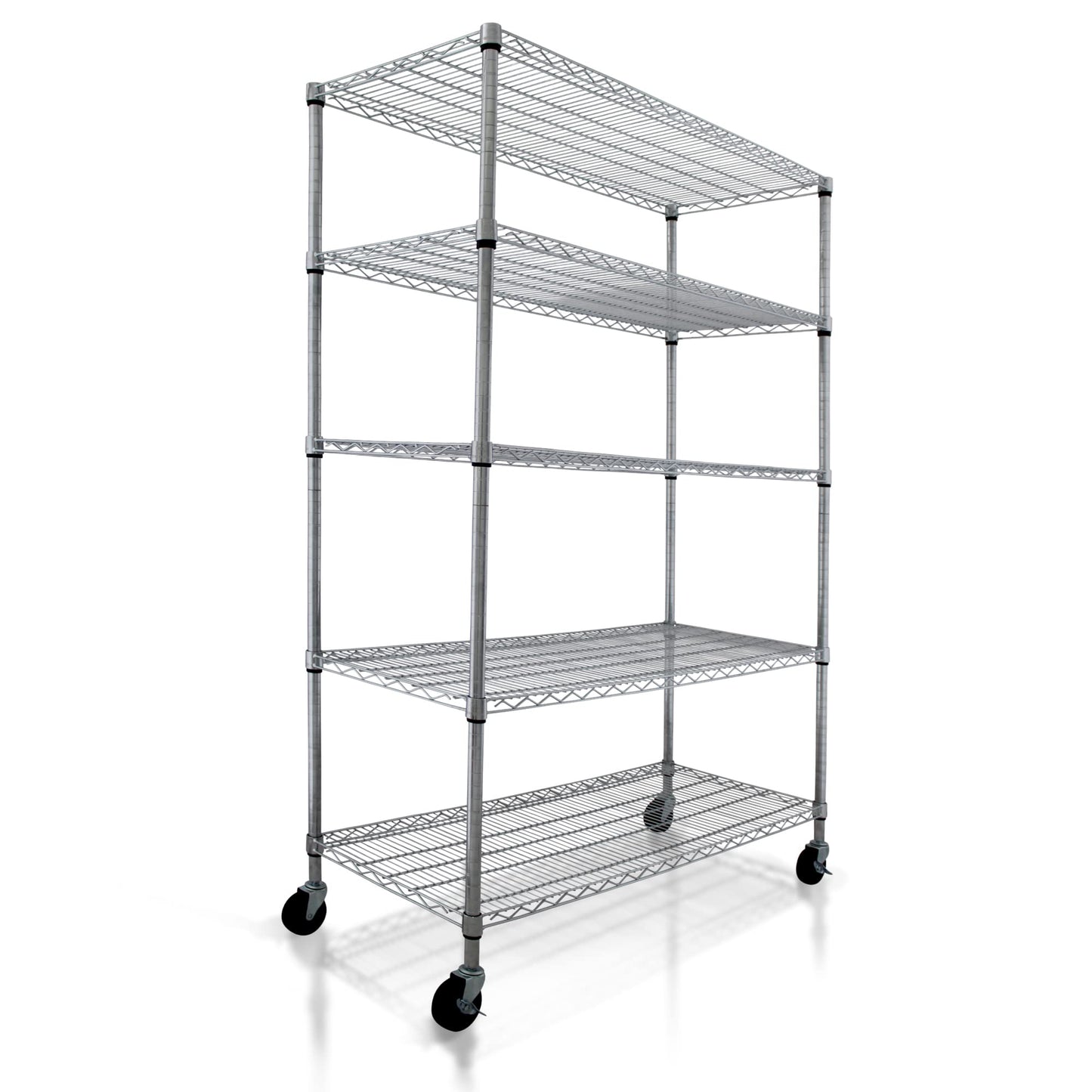 Crescent, Chrome, 36 x 18 x 76, 4000 LBS, Metal Shelves for Storage with Wheels, Ideal for Garage Shelving, 5 Tier Wire Shelving Rack for Kitchen - WoodArtSupply