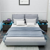 HOMMPA LED Nightstand with Wireless Charging Station & USB Ports High Gloss Bedside Table with LED Light RGB Adjustable Brightness Smart Nightstand 2 Drawers Night Stand for Bedroom Black HOMMPA