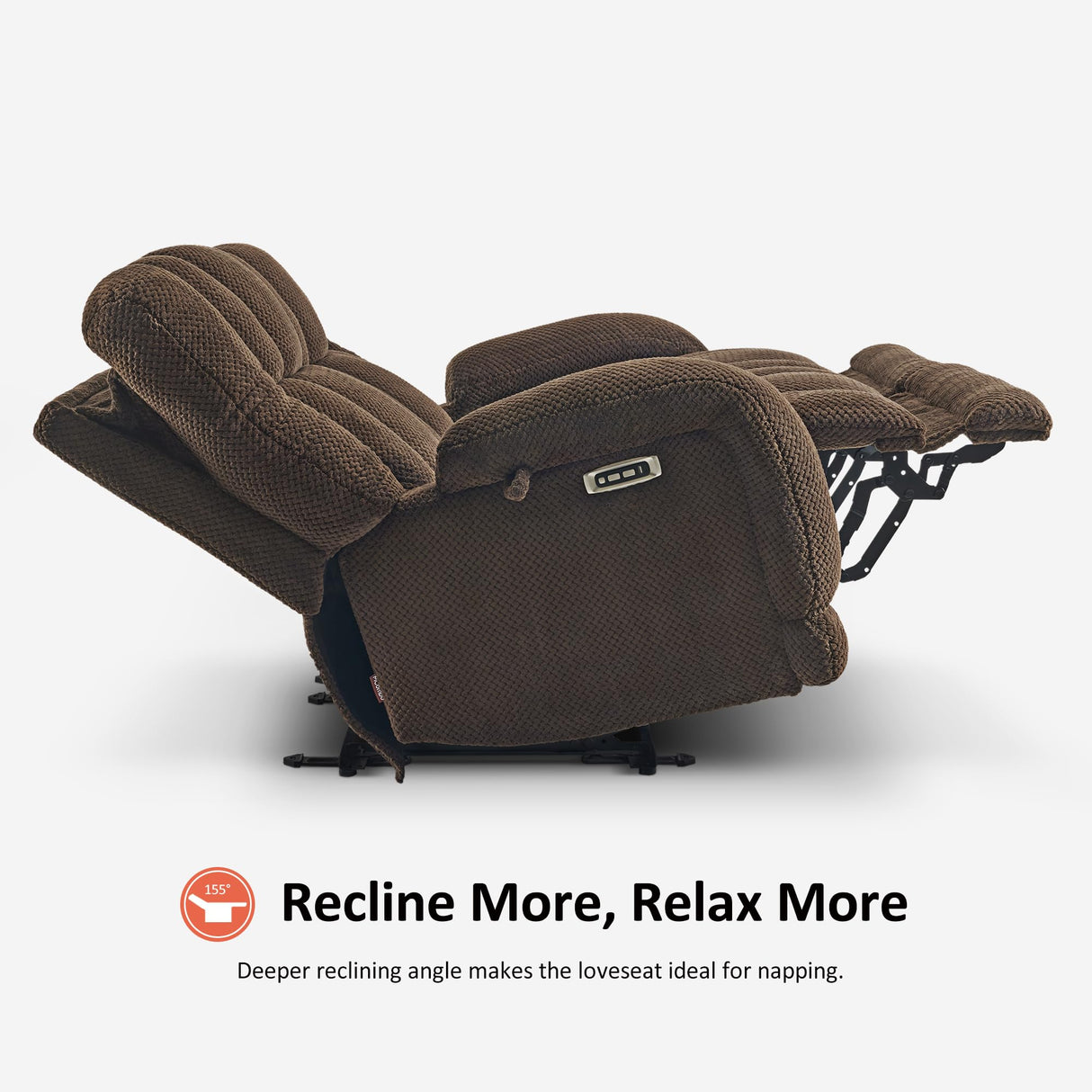 MCombo 64.6" Oversize Power Reclining Loveseat Sofa with Adjustable Headrest, Heat and Vibration, Fabric Electric Loveseat Recliner with USB Charge Ports for Living Room 6855 (Brown) MCombo