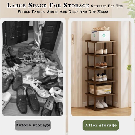 Vertical Shoe Rack - Tall Narrow Shoe Rack Organizer for Small Spaces,5 Tier Bamboo Shoen Shelf for Entryway,Closet,Corner,Doorway,Skinny Shoe Shelf Space Saving Shoe Storage,Free Stackable DIY AFOORD