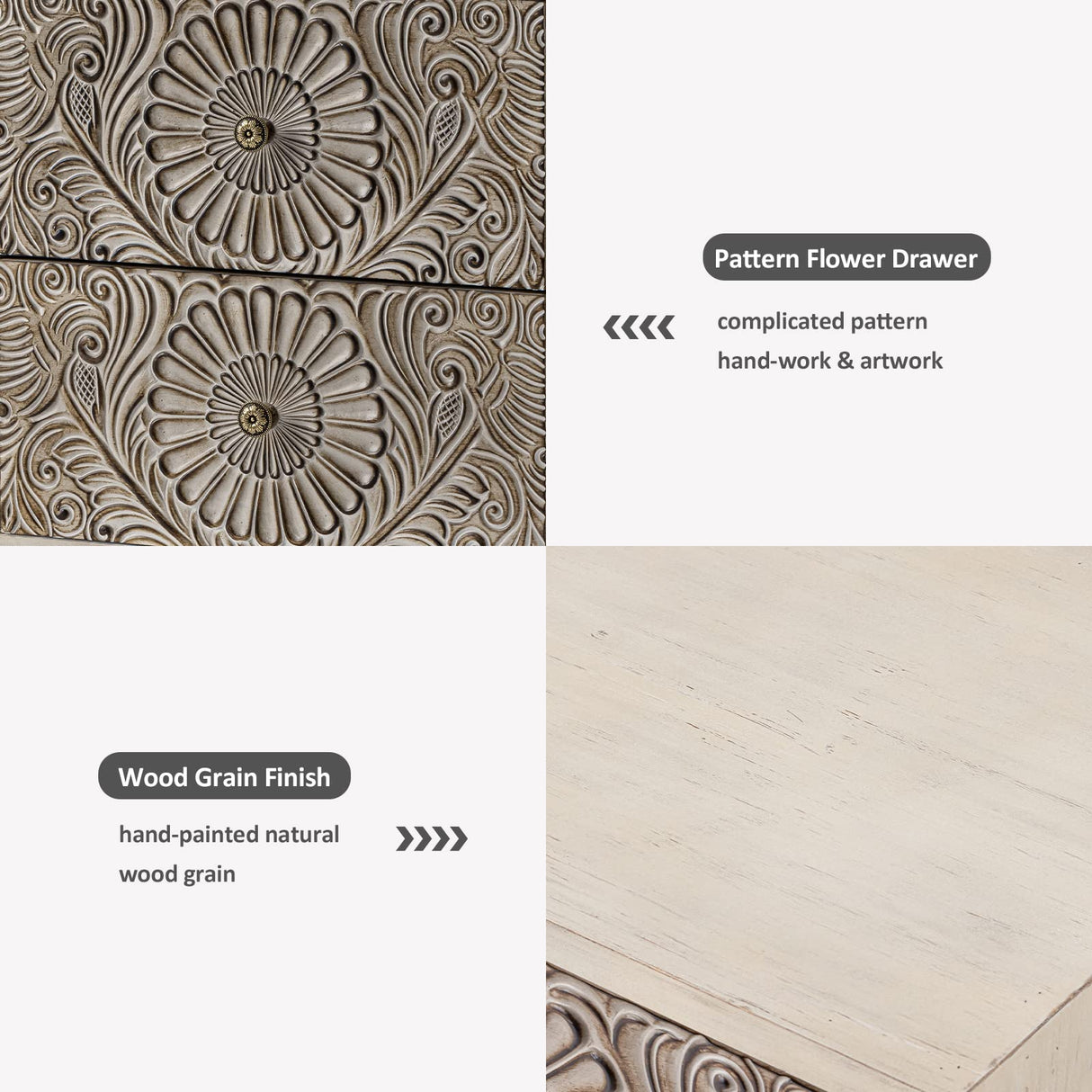 HOMPUS End Table with 2 Drawers Sets of 2, 2 Tier Bedside Table Sets, Wood Grain Nightstand, Small Accent Table with Pattern Drawer, Side Table for HOMPUS