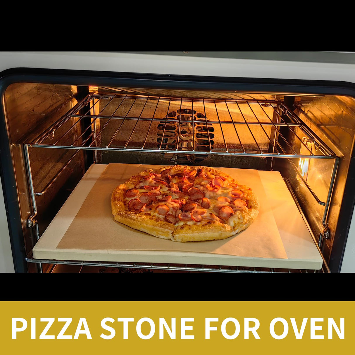 Rectangular Pizza Stone 4 Sets,12"x15"x0.59"(OAK) Pizza Stone for Oven and Grill with Bamboo Pizza Peel, Pizza Cutter and 10pcs Cooking Paper,Grill Stone Baking Stone for Bread,BBQ,Grill DAILJMON