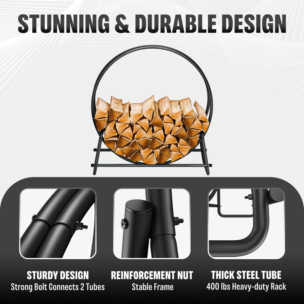 IDZO 41in Firewood Rack, 400lbs Load Capacity, Rust Resistant Steel, Black, Wood Storage IDZO