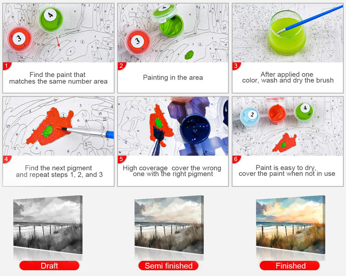 TUMOVO Paint by Numbers for Adults and Kids Summer Landscape with Sea DIY Paint by Number Oil Paintings Arts and Crafts Paint by Numbers Kits Acrylic Painting Home Decoration 16 x 20 Inch TUMOVO