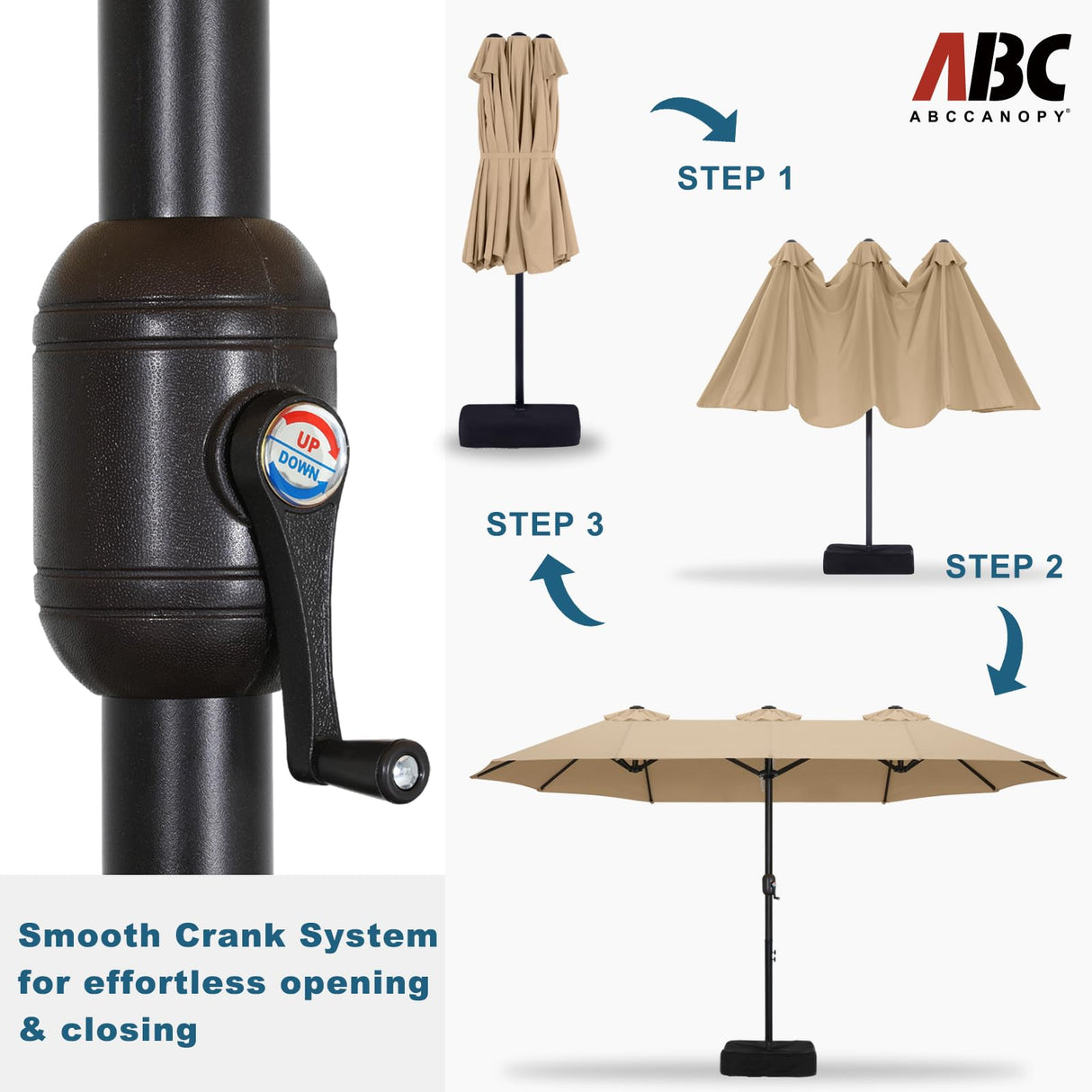 ABCCANOPY 15FT Double-Sided Aluminum Table Patio Umbrella Garden Large Umbrella,Swimming Pool 12+Colors,Khaki ABCCANOPY