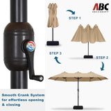 ABCCANOPY 15FT Double-Sided Aluminum Table Patio Umbrella Garden Large Umbrella,Swimming Pool 12+Colors,Khaki ABCCANOPY