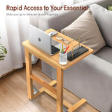 Tatub 24'' Wide Folding C Shaped End Table, Small Sofa Side Laptop Desk, Couch TV Tray Table for Living Room, Bedroom, Nature Bamboo Tatub