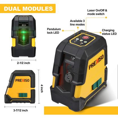 PREXISO Laser Level with Tripod - 100Ft Rechargeable Dual Modules Line Laser, Self Leveling Wide Angle Cross Leveler Tool for Construction, Floor Tile Renovation with Magnetic Base, Target Pl - WoodArtSupply