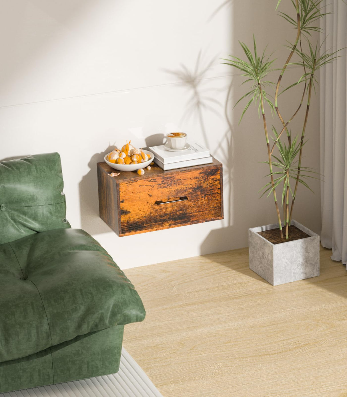 Adowes Floating Nightstand Shelf with Drawer, Wall Mounted Nightstand, Floating Drawer for Wall, Small Nightstand with Drawer, Floating Bedside Shelf for Bedroom, Rustic Brown Adowes