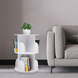 KONGKUNI 2-Tier Rotating Bookshelf Tower - Modern White 360-Degree Spinning Bookcase for Small Spaces KONGKUNI