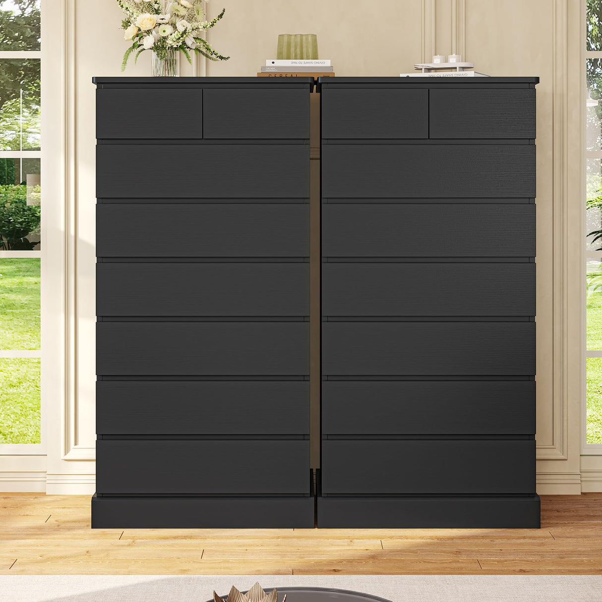 DICTAC Black Tall Dresser for Bedroom with 8 Drawers, 59.6" Tall Dressers & Chests of Drawers, Modern Wood Closet Organizer and Storage Cabinet, Large Vertical Dresser for Bedroom, Closet, Hallway DICTAC