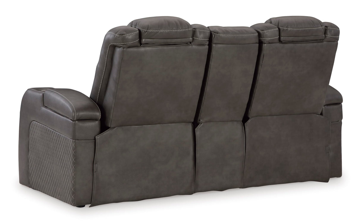 Signature Design by Ashley Fyne-Dyme Contemporary Power Reclining Loveseat with Console, USB Charging Ports and Adjustable Headrest, Gray Signature Design by Ashley