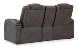 Signature Design by Ashley Fyne-Dyme Contemporary Power Reclining Loveseat with Console, USB Charging Ports and Adjustable Headrest, Gray Signature Design by Ashley