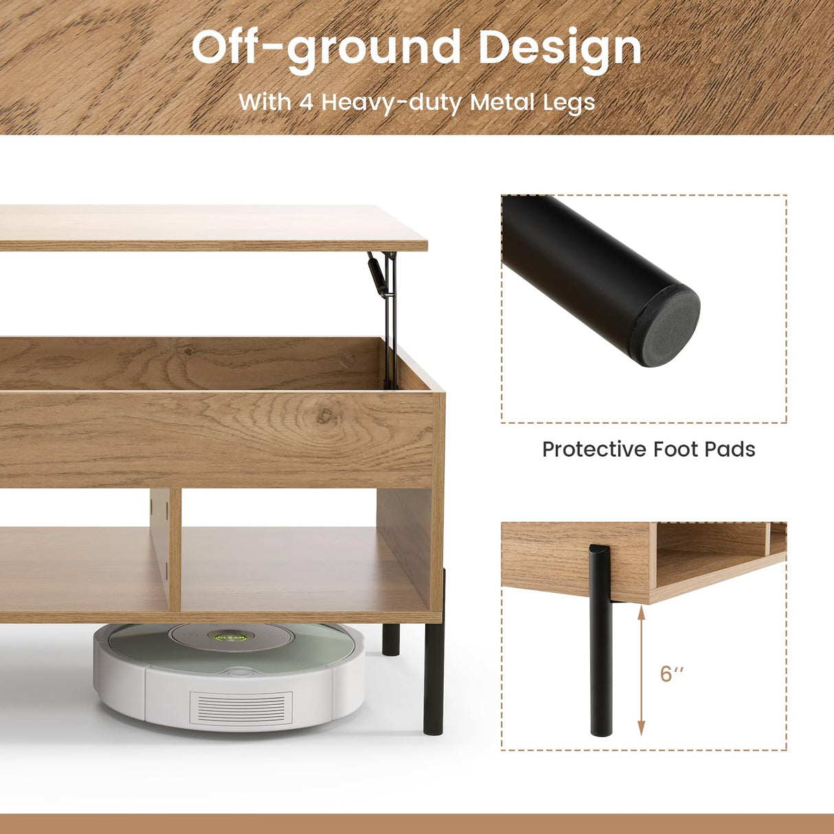 Giantex Lift Top Coffee Table - Rectangular Wooden Table w/Hidden Compartment & Open Storage Shelves, Multifunctional Modern Flip Top Center Table for Living Room, Reception Room, Office (Natural) Giantex