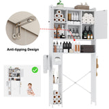 EasyCom Over The Toilet Storage Cabinet with Metal Frame and 7 Storage Shelves, Bathroom Organizer with Adjustable Shelves, Paper Holder and Racks, Farmhouse Storage Cabinet for Laundry, White EasyCom