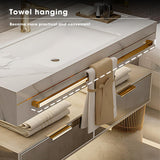 High QLO Bathroom Vanity - Double Floating Vanity Cabinet Sink and Glass Multilayer Solid Wood Modern & Bathroom Led Mirror (60IN) High QLO