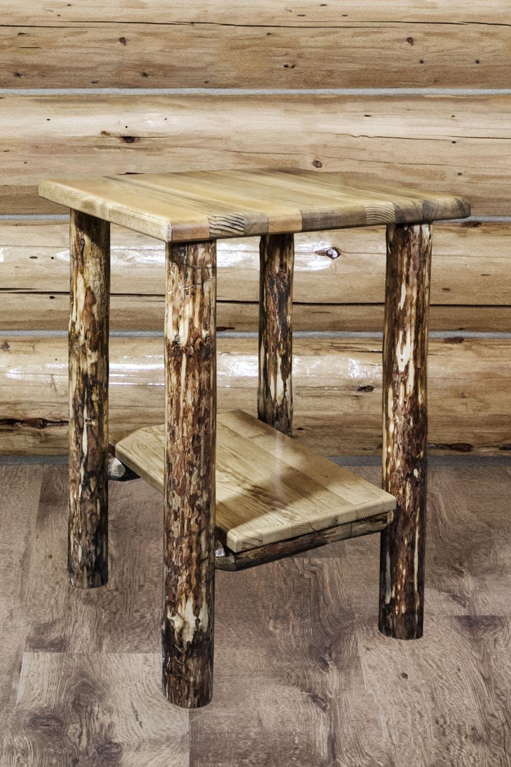 Montana Woodworks Log Nightstand with Shelf - Glacier Country Collection Montana Woodworks