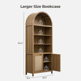 SICOTAS Book Shelf Arched Cabinet Bookshelf Arch 84.2" Tall Bookcase 5 Tier Large Bookshelves with Doors Storage Rattan Boho Wide Book Shelves Case for Living Room Kitchen Office Bedroom Library SICOTAS