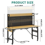 YITAHOME 60" Adjustable Workbench with Pegboard, Wheels & 1600 LB Capacity, Rolling Work Table with AC/USB Outlets, Hooks, and Rack, Heavy-Duty Work Bench for Garage, Workshop, Office, or Home YITAHOME